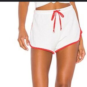 Day Break White booty Running Shorts Red Trim Elastic Waist Activewear Medium